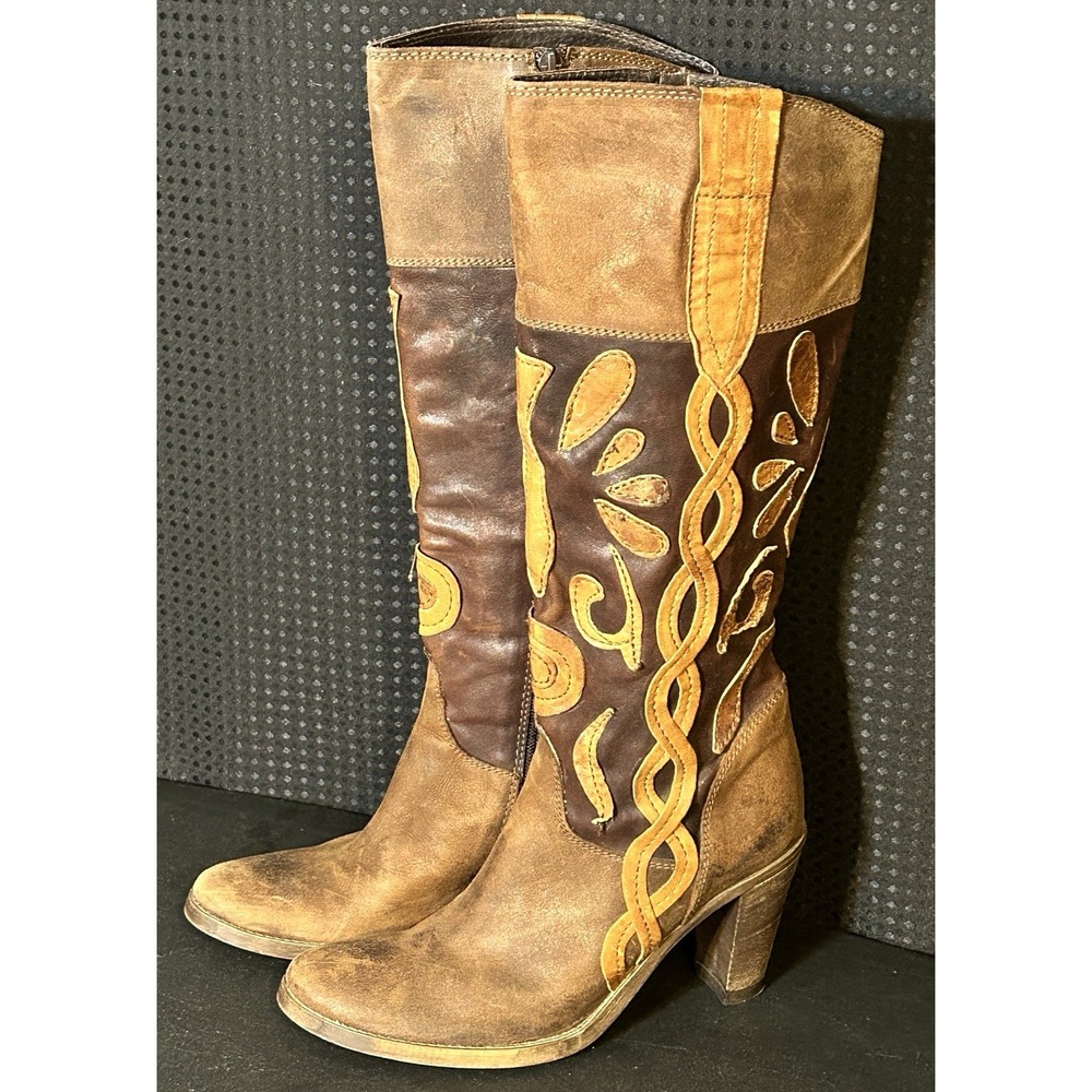 Vintage Distressed Lei&Lei Women's Western Boho Brown Boots Size 38/7.5-8